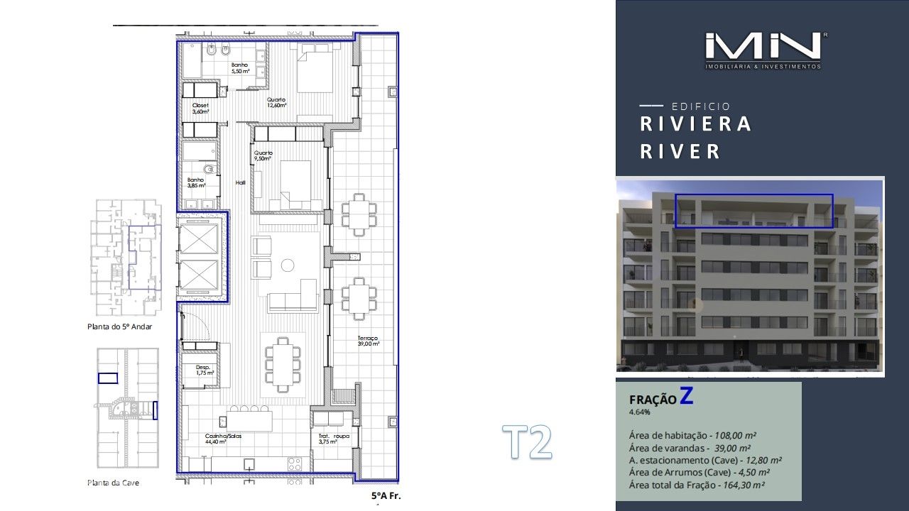 Apartamento T2 - Terraço a poente c/ vista rio