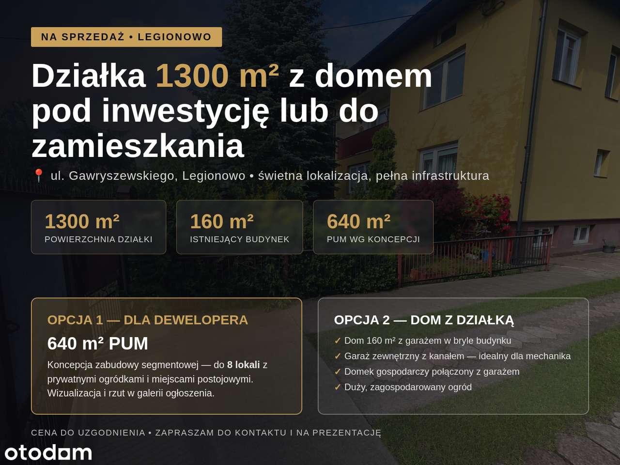 Dom 160m2 z dwoma garażami i ogrodem lub Grunt pod 8 lokali 640 m² PUM