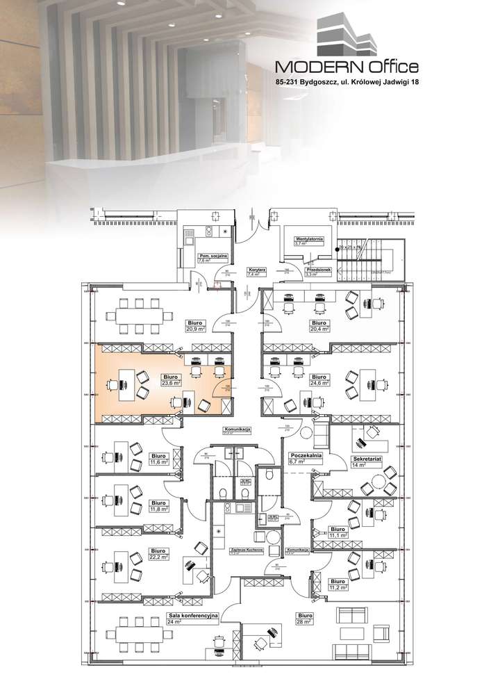Nowoczesny lokal biurowy 23,6 m2 z klimatem. - Pełny obrazek: 3/3