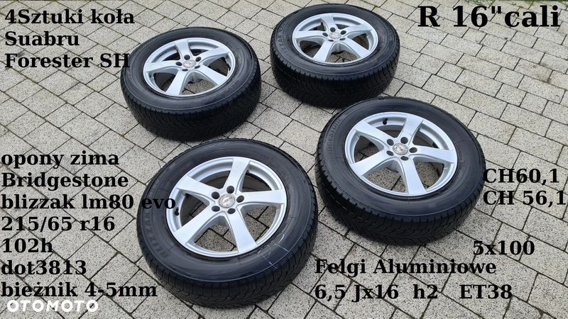 4 felgi aluminiowe ALU r16" cali 6,5jx16 et38 rozstaw 5x100 Subaru Forester 3 SH opony 215/65r16 koła - 1