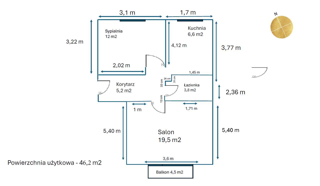 Przytulne i słoneczne mieszkanie o pow.46,2 m2 w ścisłym centrum Puław - Pełny obrazek: 5/5