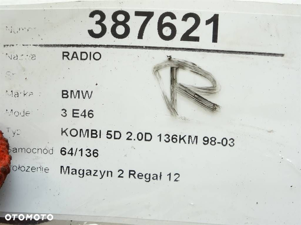 RADIO BMW BUISNESS BMW 3 (E46) 1997 - 2005 320 d 100 kW [136 KM] olej napędowy 1998 - 2001 - 6
