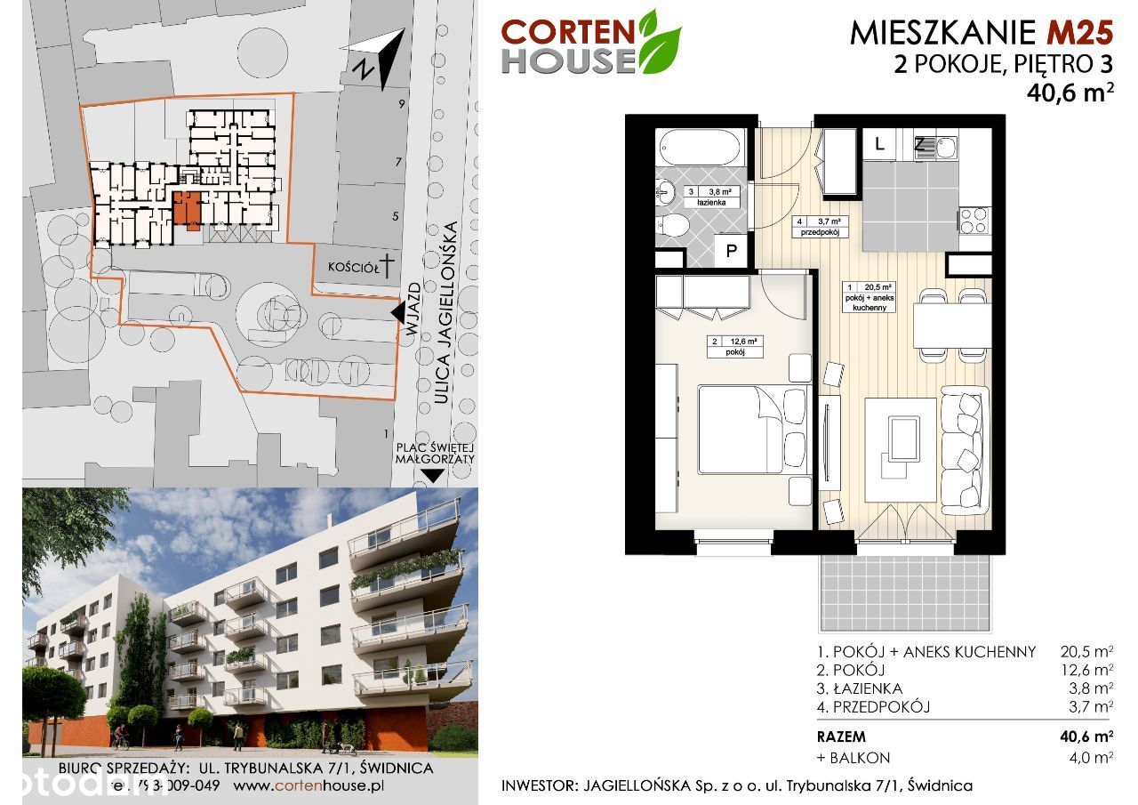 CortenHouse – 2 pokoje/aneks/balkon/40,60m² (M25)