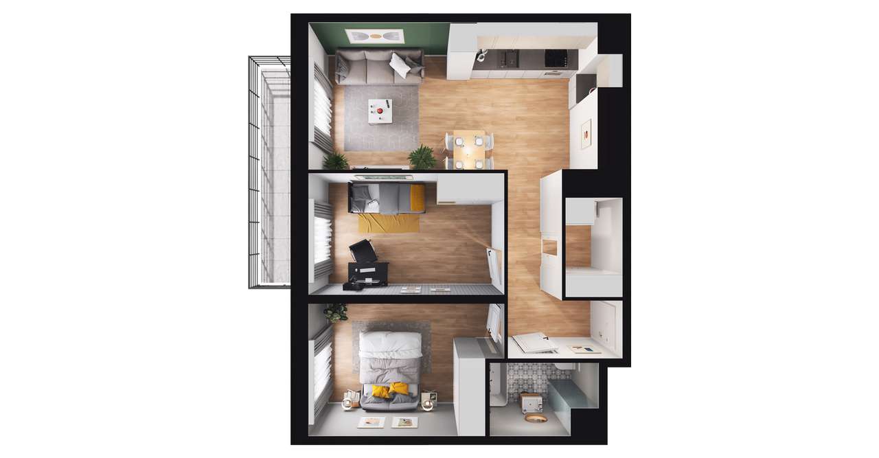 3-pokojowe mieszkanie 58m2 + balkon - Pełny obrazek: 2/8