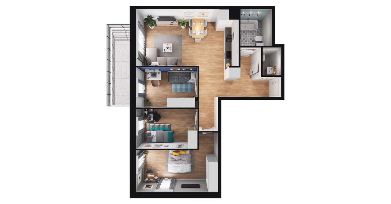 4-pokojowe mieszkanie 72m2 + balkon Bezpośrednio - Pełny obrazek: 2/8