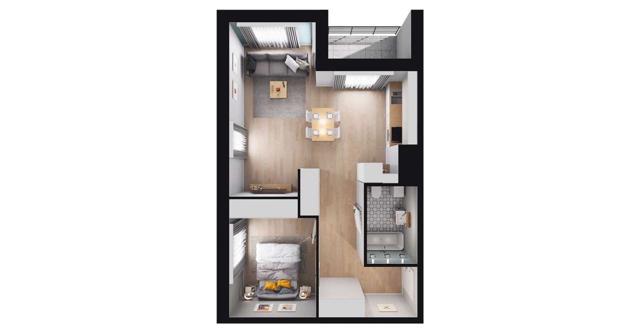 2-pokojowe mieszkanie 47m2 + loggia Bezpośrednio - Pełny obrazek: 2/8