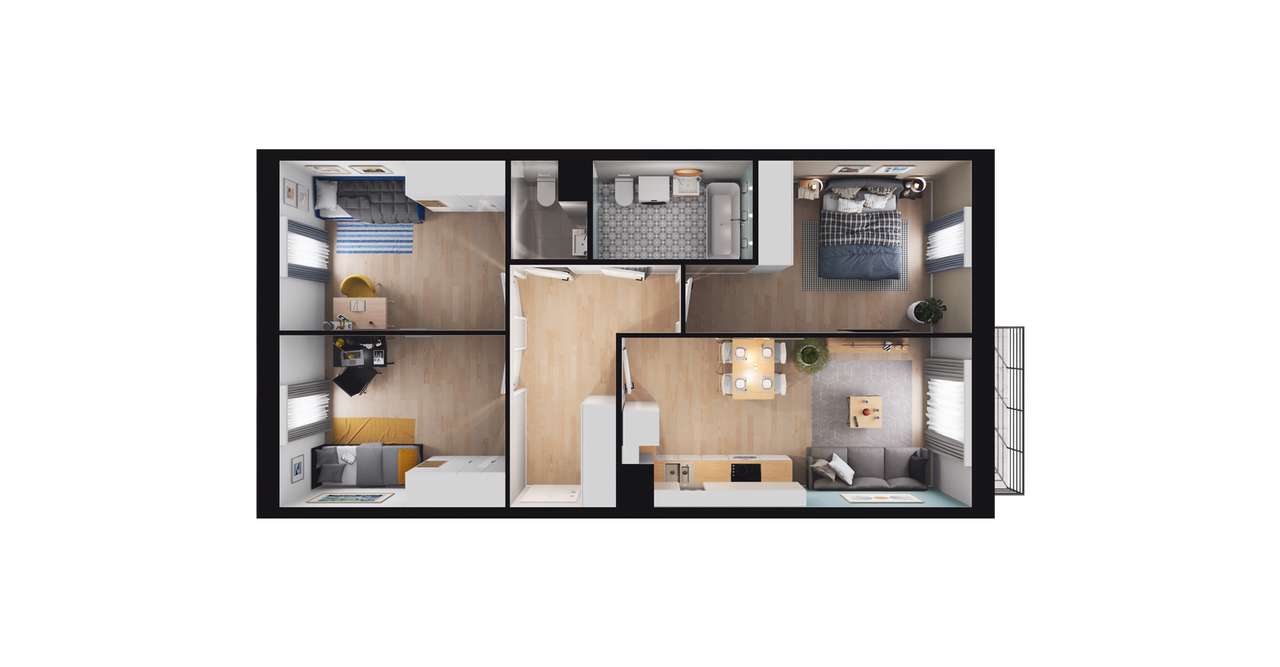 4-pokojowe mieszkanie 69m2 + balkon - Pełny obrazek: 2/6