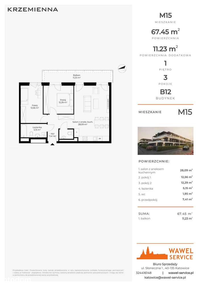 3-pokojowe mieszkanie 67 m² + balkon Bezpośrednio – pohled 2