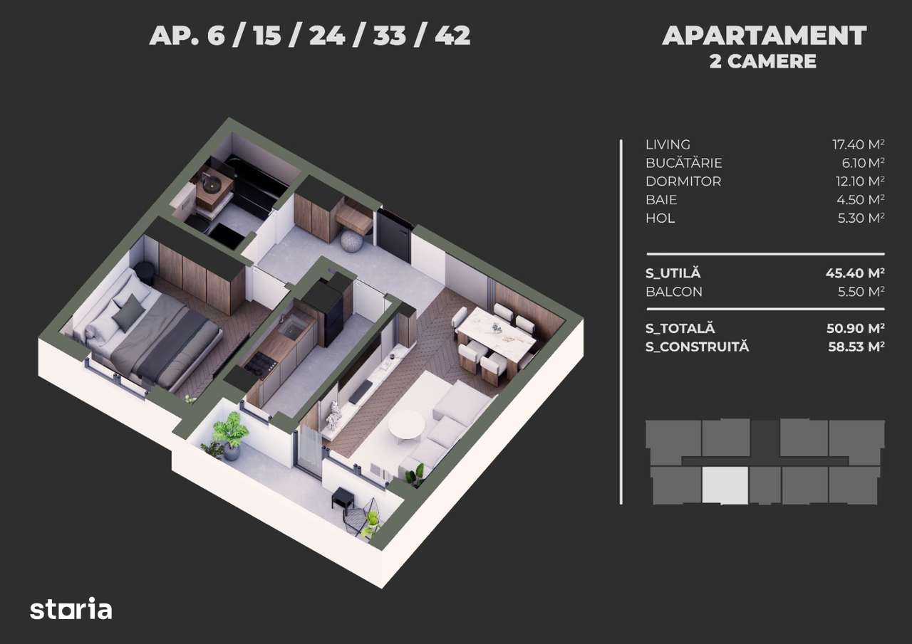 Apartament 2 camere, decomandat, Grand Arena Mall, Str. Postalionului-7