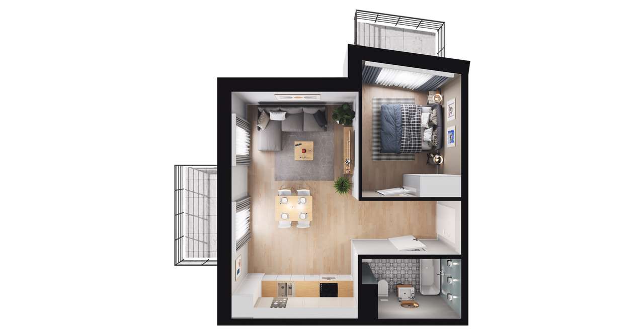 2-pokojowe mieszkanie 38m2 + 2 balkony - Pełny obrazek: 2/8