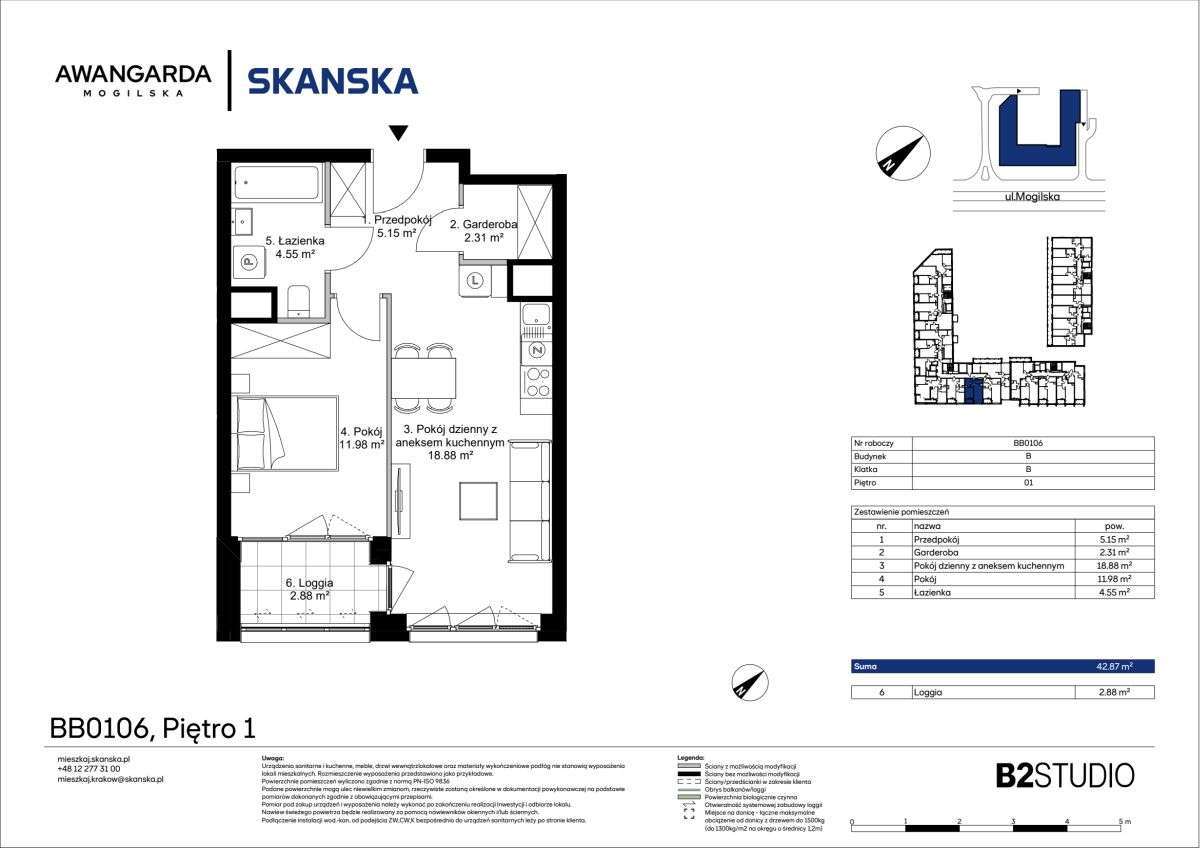 2-pokojowe mieszkanie 42m2 + loggia - Pełny obrazek: 2/9