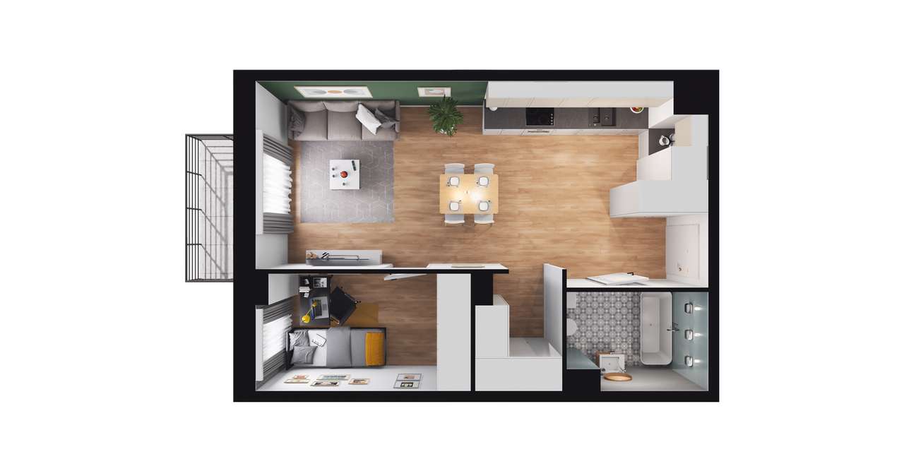 2-pokojowe mieszkanie 41m2 + balkon Bezpośrednio - Pełny obrazek: 2/8