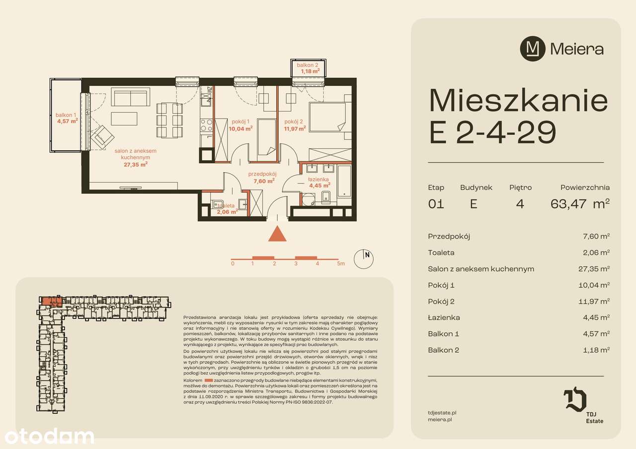 3-pokojowe mieszkanie 63m2 + 2 balkony - Pełny obrazek: 2/7