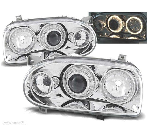 FARÓIS PARA VOLKSWAGEN VW GOLF 3 91-97 ANGEL EYES CROMADOS + PISCAS - 1