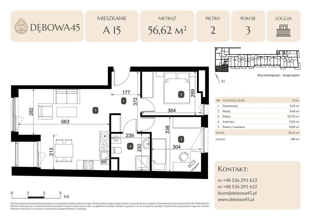 3-pokojowe mieszkanie 56m2 + loggia Bezpośrednio - Pełny obrazek: 2/7