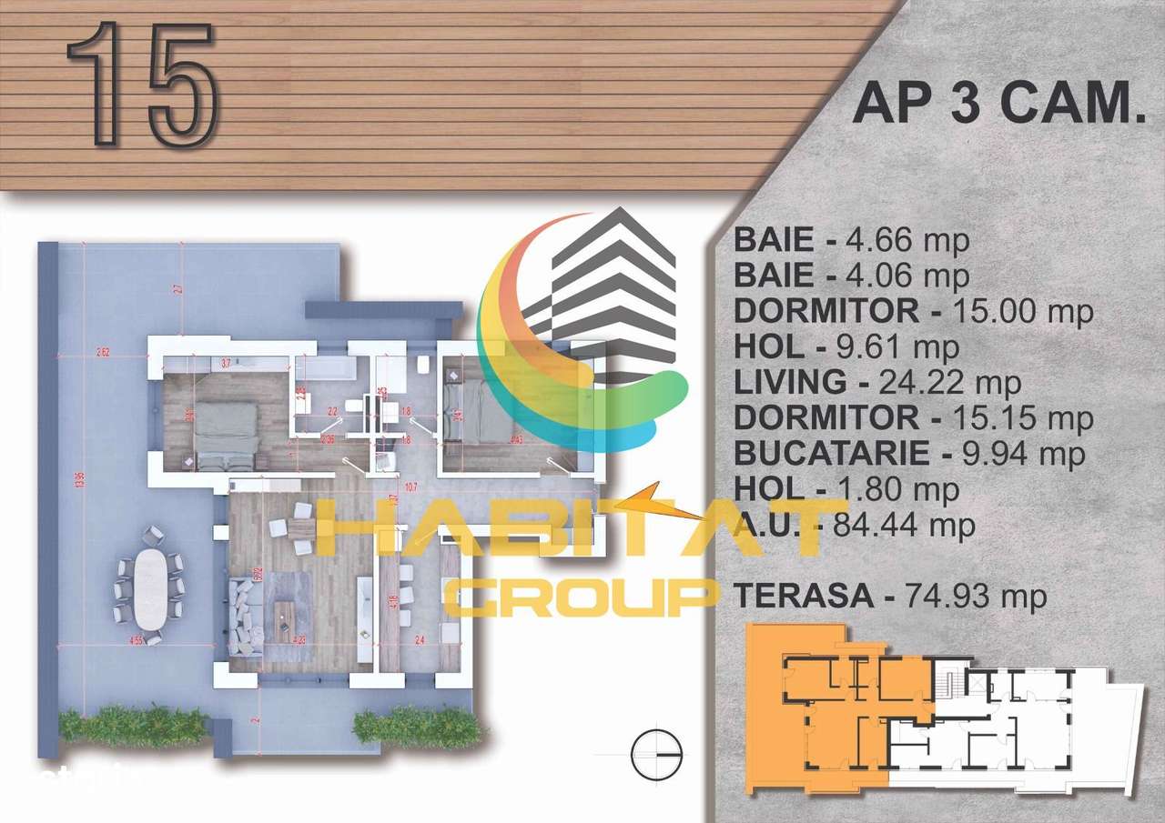 Vand apartament cu 3 camere cu terasa langa Piata Alba Iulia - Imagine principală: 5/13