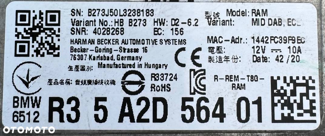 WZMACNIACZ AUDIO BMW G20 G21 G81  R35A2D56401 - 4