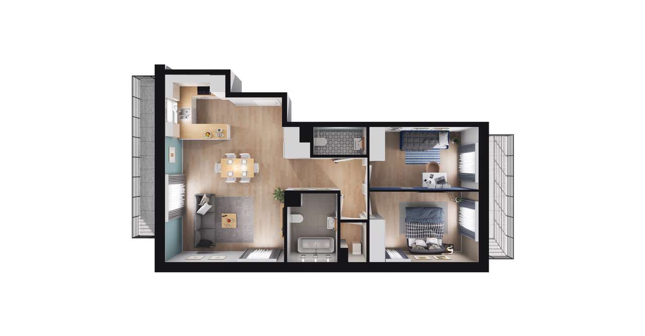 3-pokojowe mieszkanie 66m2 + balkon - Pełny obrazek: 2/8