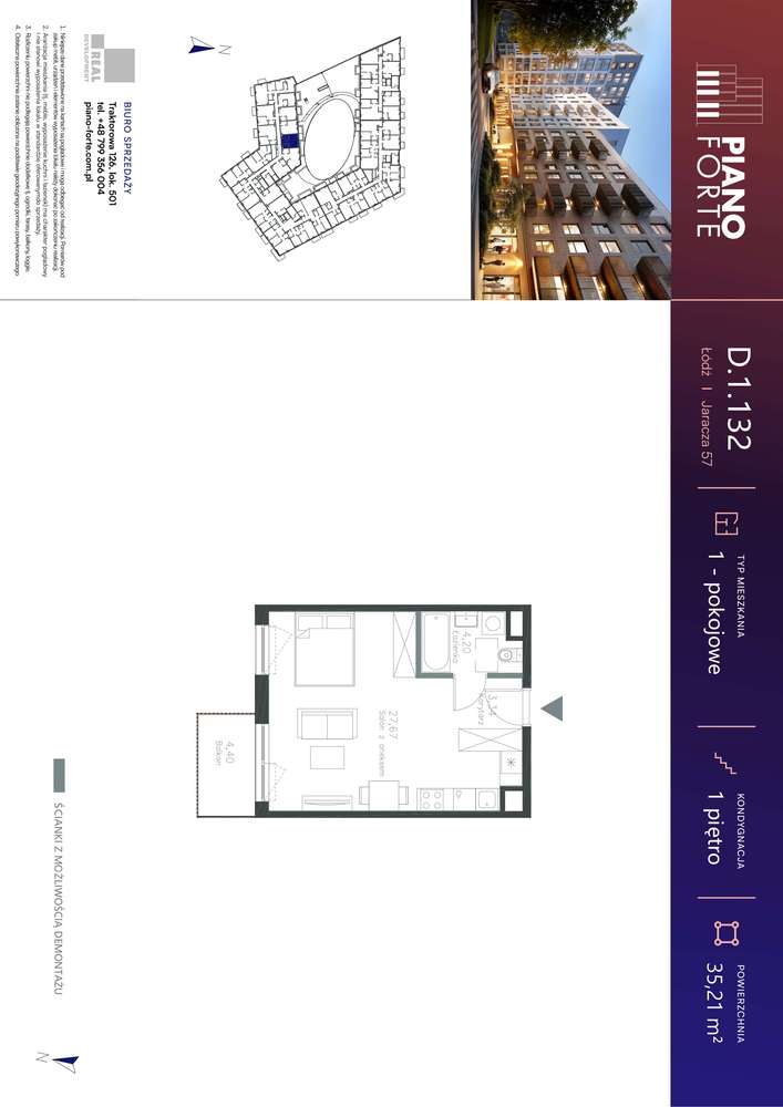 1-pokojowe mieszkanie 35m2 + balkon Bez Prowizji - Pełny obrazek: 2/7