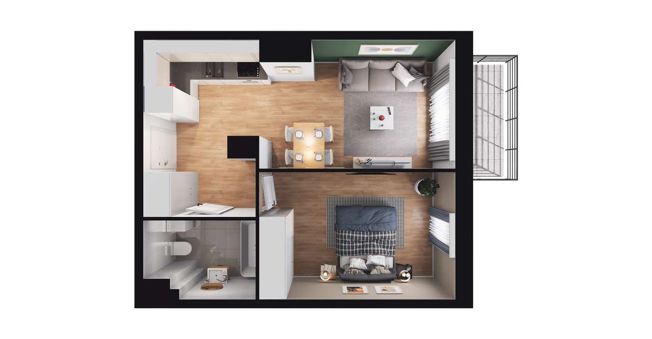 2-pokojowe mieszkanie 38m2 + balkon Bezpośrednio - Pełny obrazek: 2/8