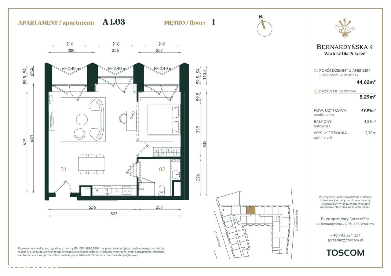 Bernardyńska 4 | mieszkanie 1-pok. | A/1/03 - Pełny obrazek: 2/9