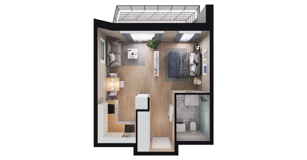 1-pokojowe mieszkanie 31m2 + balkon - Pełny obrazek: 2/8