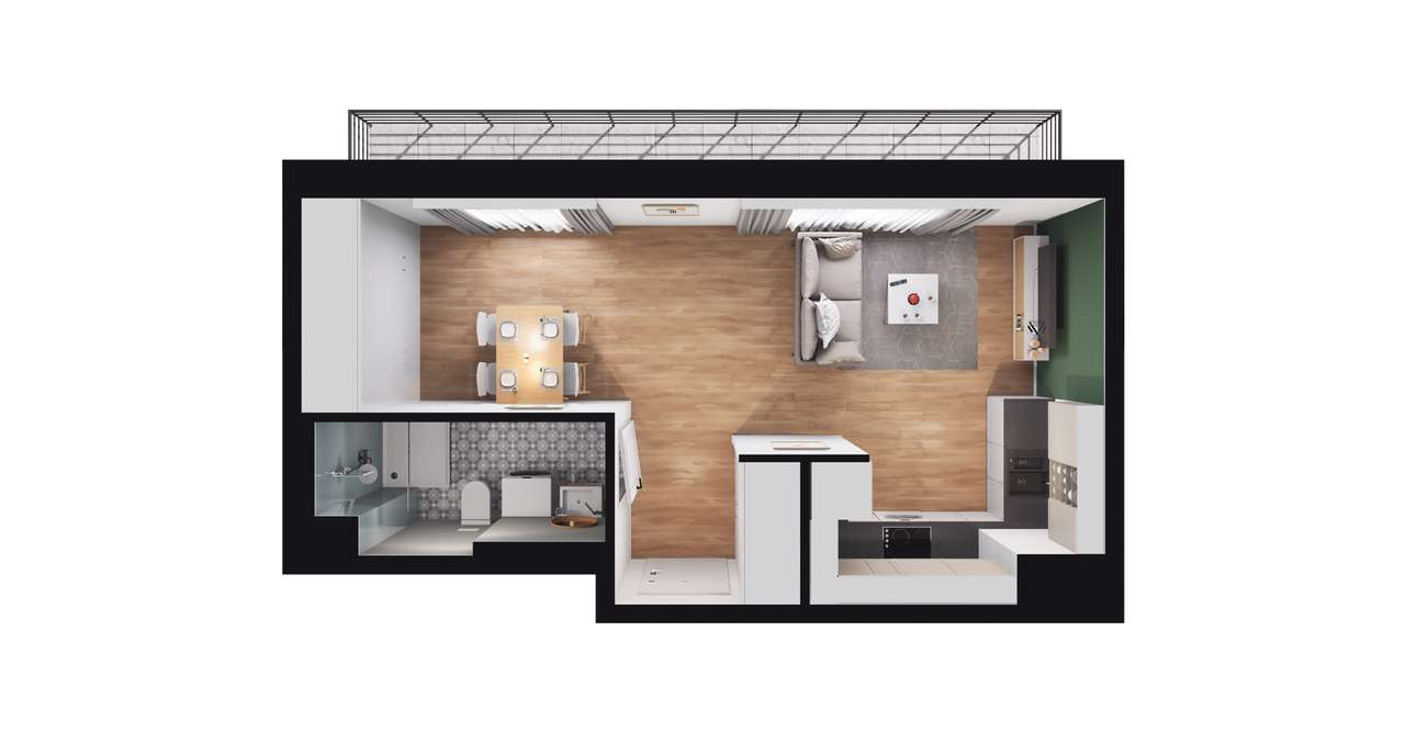 1-pokojowe mieszkanie 31m2 + taras Bezpośrednio - Pełny obrazek: 2/8