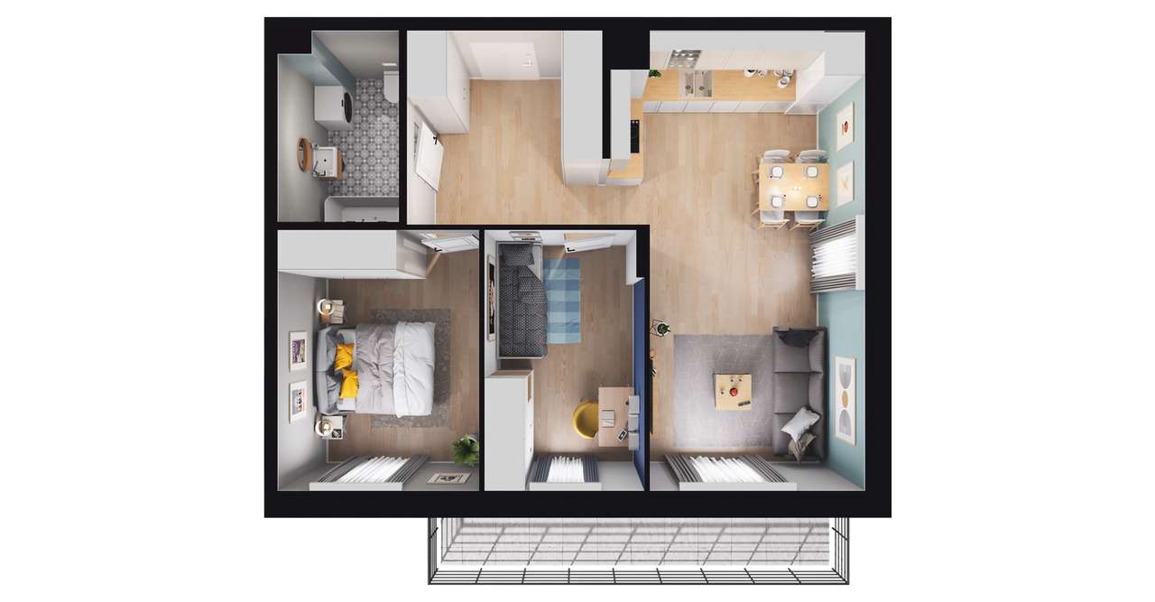 3-pokojowe mieszkanie 57m2 + balkon Bezpośrednio - Pełny obrazek: 2/8