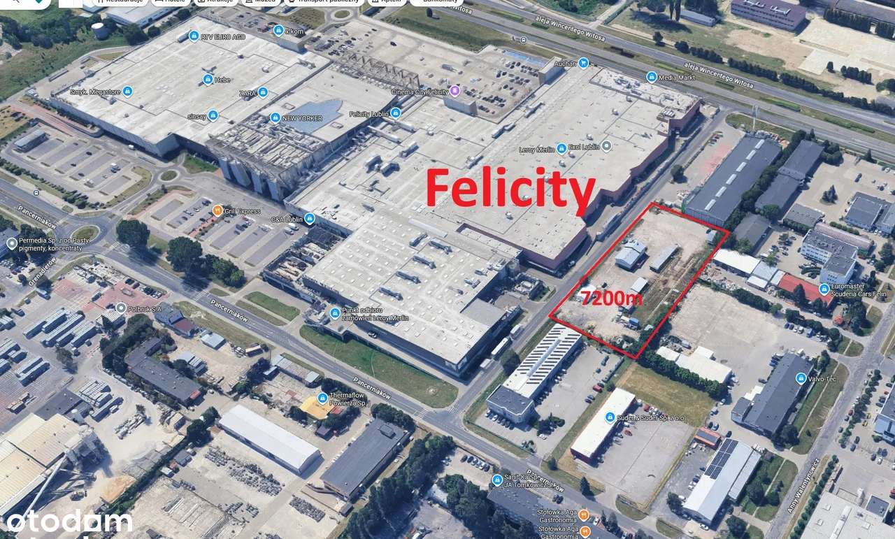 Działka obok FELICITY 7200m2 budynki biurowo/magazynowe