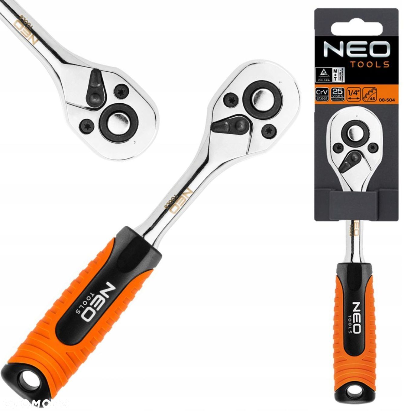 NEO TOOLS GRZECHOTKA PROSTA 1/4" 150 mm 45 ZĘBÓW BLOKADA REGULACJA 08-504 - 1