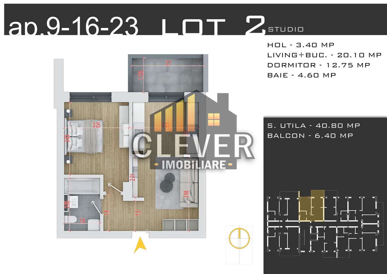 Studio 2 camere, Finisaje la Alegere, Comision 0%, Pallady