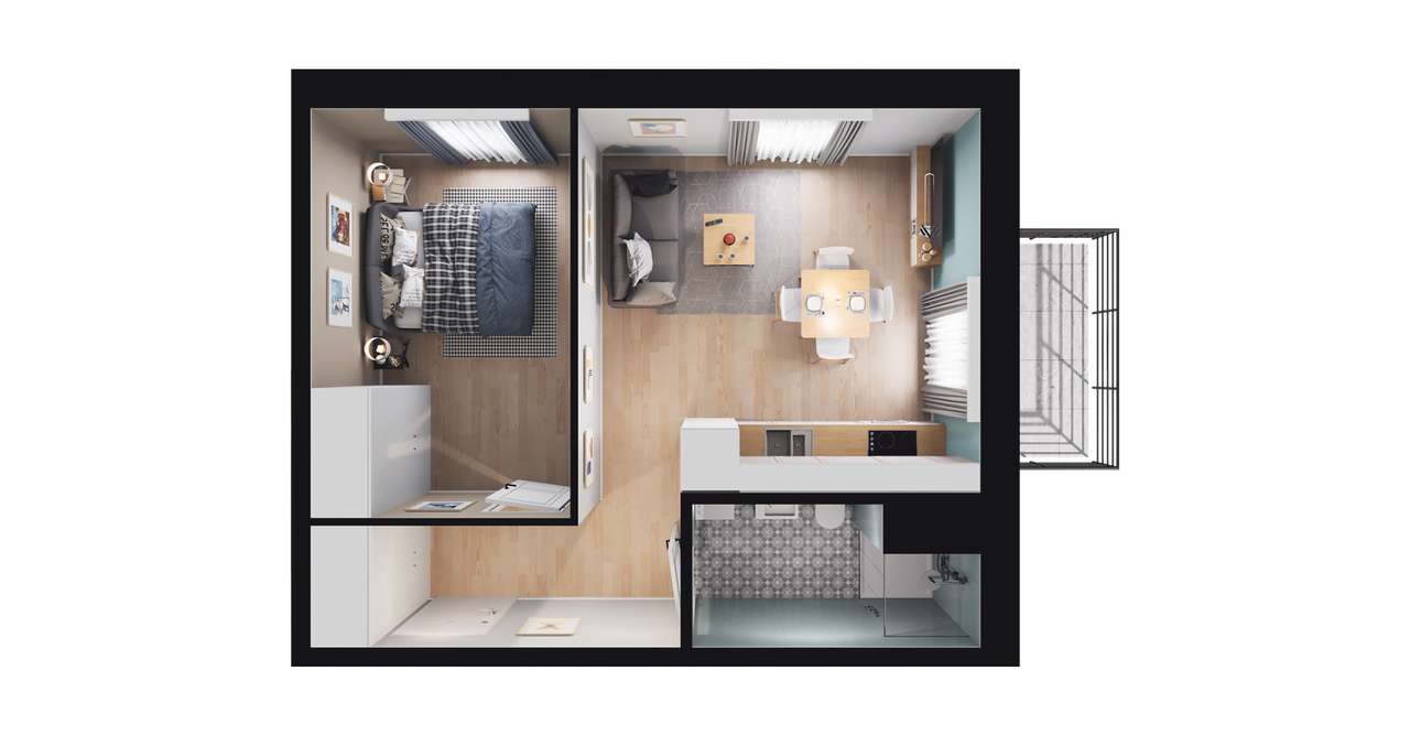 2-pokojowe mieszkanie 35m2 + balkon - Pełny obrazek: 2/8