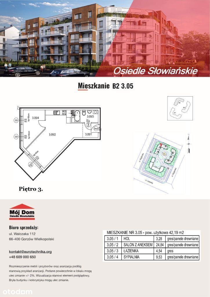 Nowe mieszkanie 42 m2, B2 3.05 Osiedle Słowiańskie