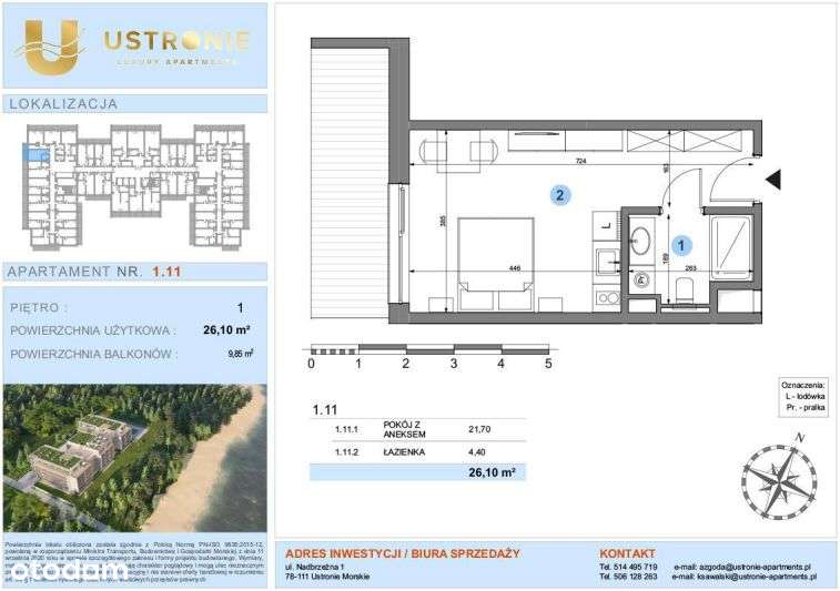 1-pokojowe mieszkanie 26m2 + balkon - Pełny obrazek: 2/7