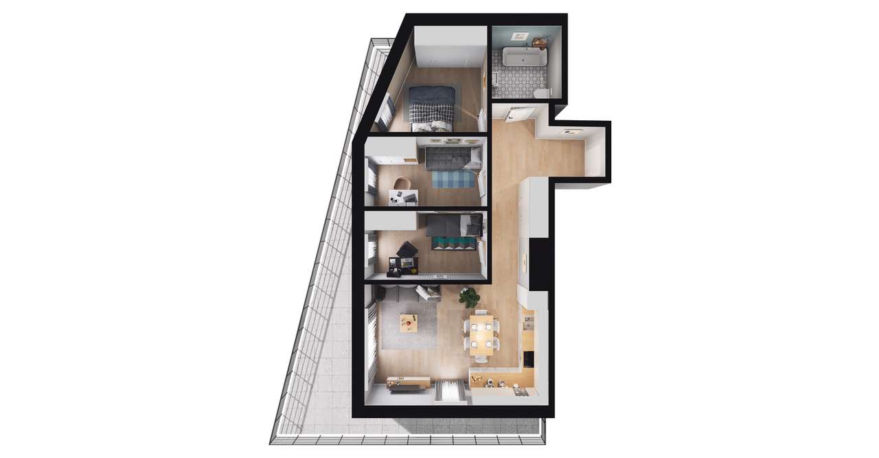 4-pokojowe mieszkanie 66m2 + loggia Bezpośrednio - Pełny obrazek: 2/8