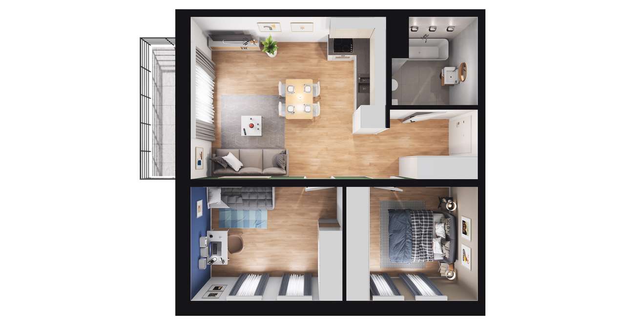 3-pokojowe mieszkanie 51m2 + balkon Bezpośrednio - Pełny obrazek: 2/8