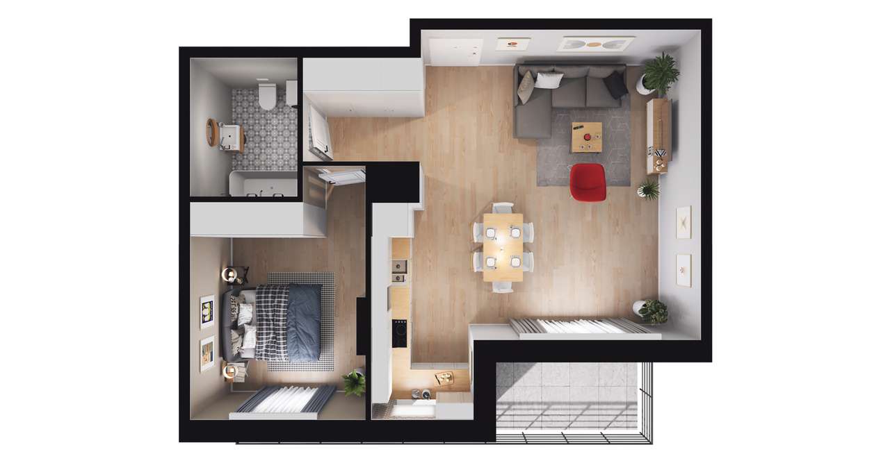 2-pokojowe mieszkanie 52m2 + loggia - Pełny obrazek: 2/8