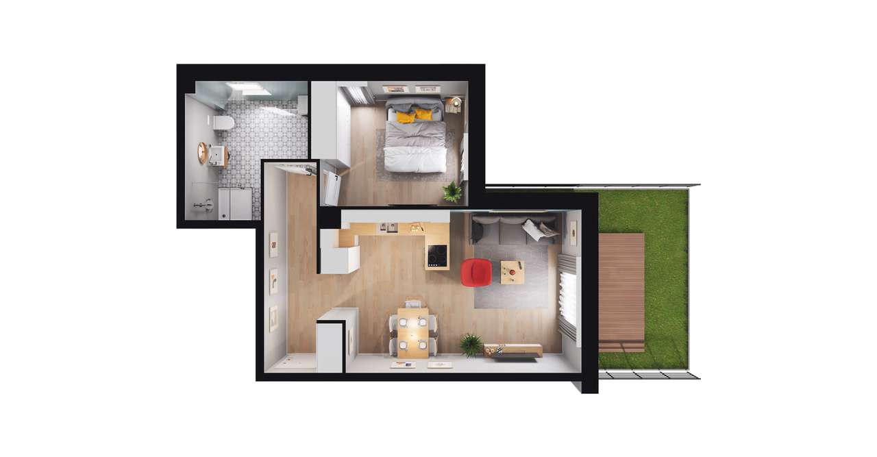 2-pokojowe mieszkanie 46m2 + ogródek - Pełny obrazek: 2/8