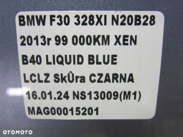 BMW 3 F30 F31 DRZWI LEWE PRZEDNIE LEWY PRZÓD B40 LIQUID BLUE 9628763 - 8