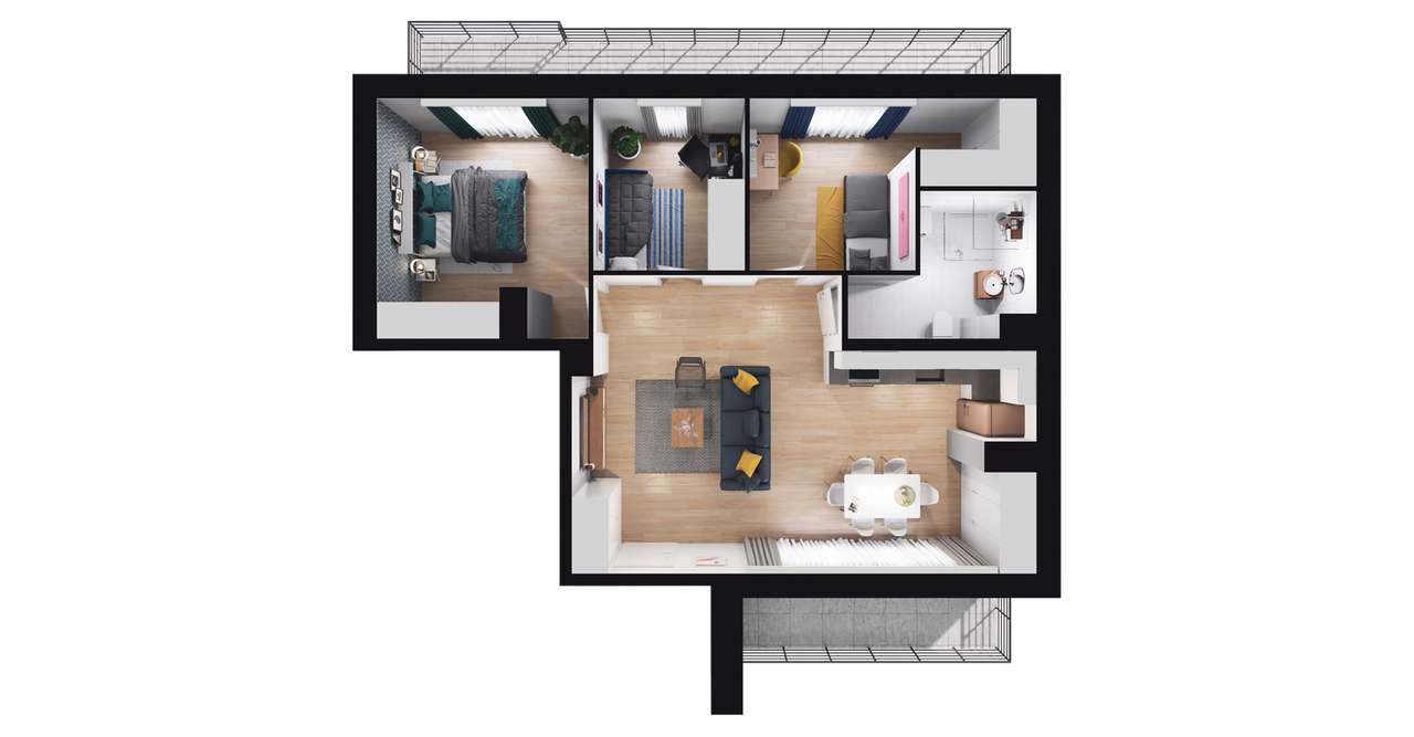 4-pokojowe mieszkanie 68m2 + 2 tarasy Bezpośrednio - Pełny obrazek: 3/9