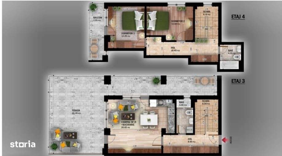 Duplex 3cam+terasa 59mp - VATA BAZALTICA, TRIPAN/MUTARE IMEDIATA!