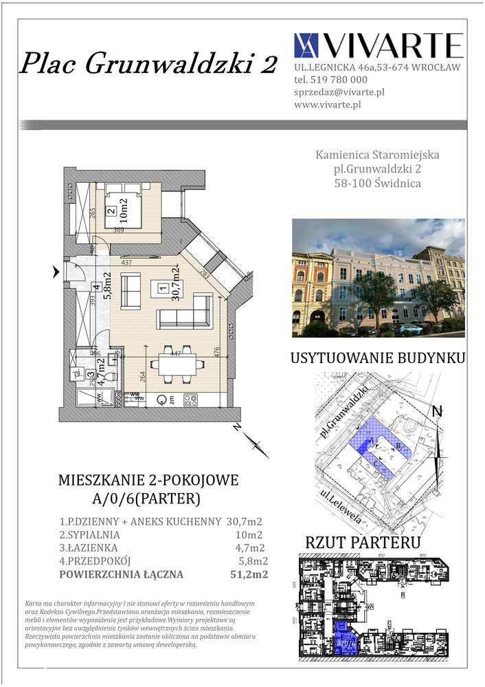 Mieszkanie 2-pokojowe w Kamienicy w Świdnicy 60,9 m2 duży taras - Pełny obrazek: 2/9