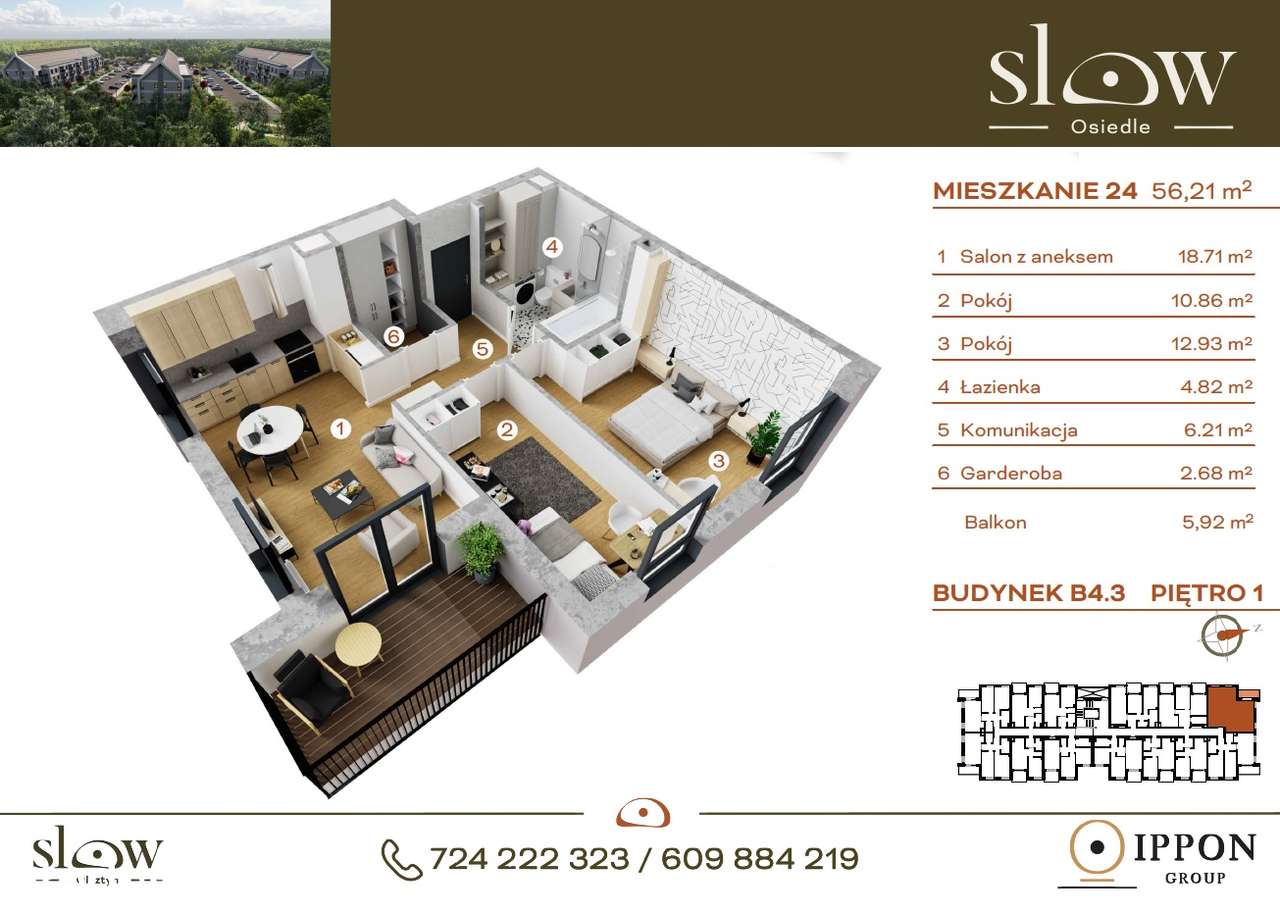 Mieszkanie - 3 pokoje - osiedle SLOW - B4.3_M24 - Pełny obrazek: 3/11