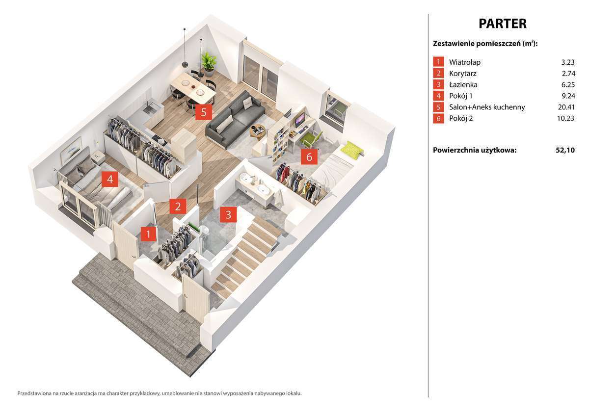 3 pokoje, 52 m2 z ogrodem  i miejscem post. - Pełny obrazek: 4/6