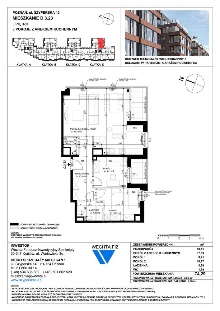 3-pokojowe mieszkanie 74m2 + balkon Bezpośrednio - Pełny obrazek: 2/7