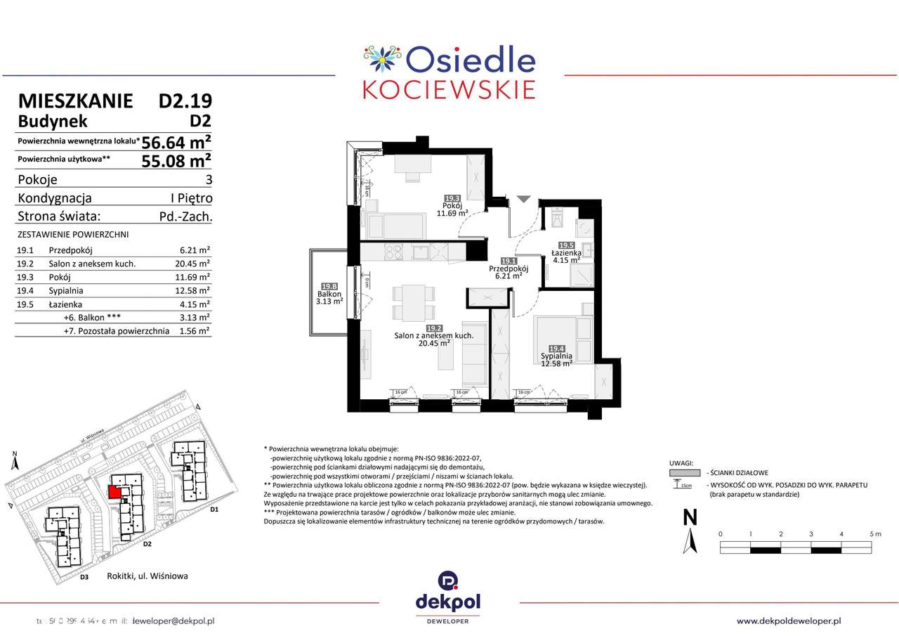 3-pokojowe mieszkanie 55m2 + balkon - Pełny obrazek: 2/7