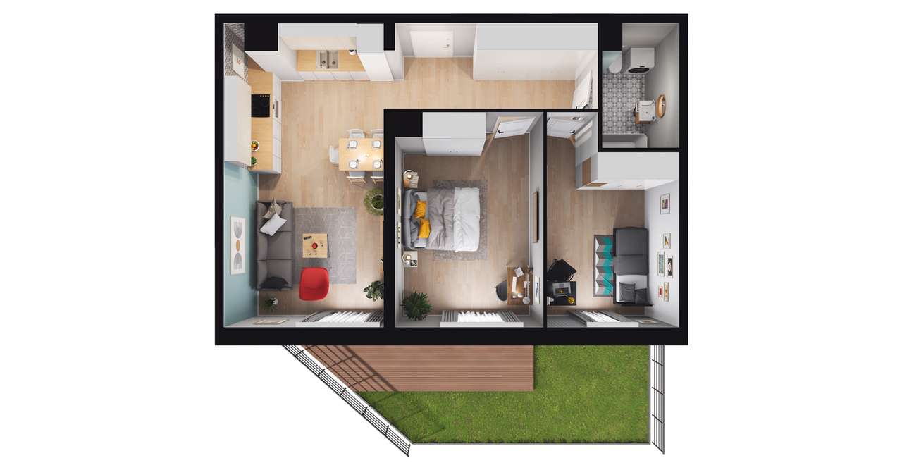 3-pokojowe mieszkanie 60m2 + ogródek Bez Prowizji - Pełny obrazek: 2/8