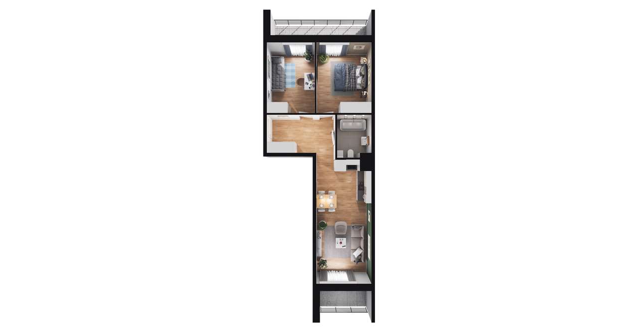 3-pokojowe mieszkanie 59 m² + 2 loggie - View 3