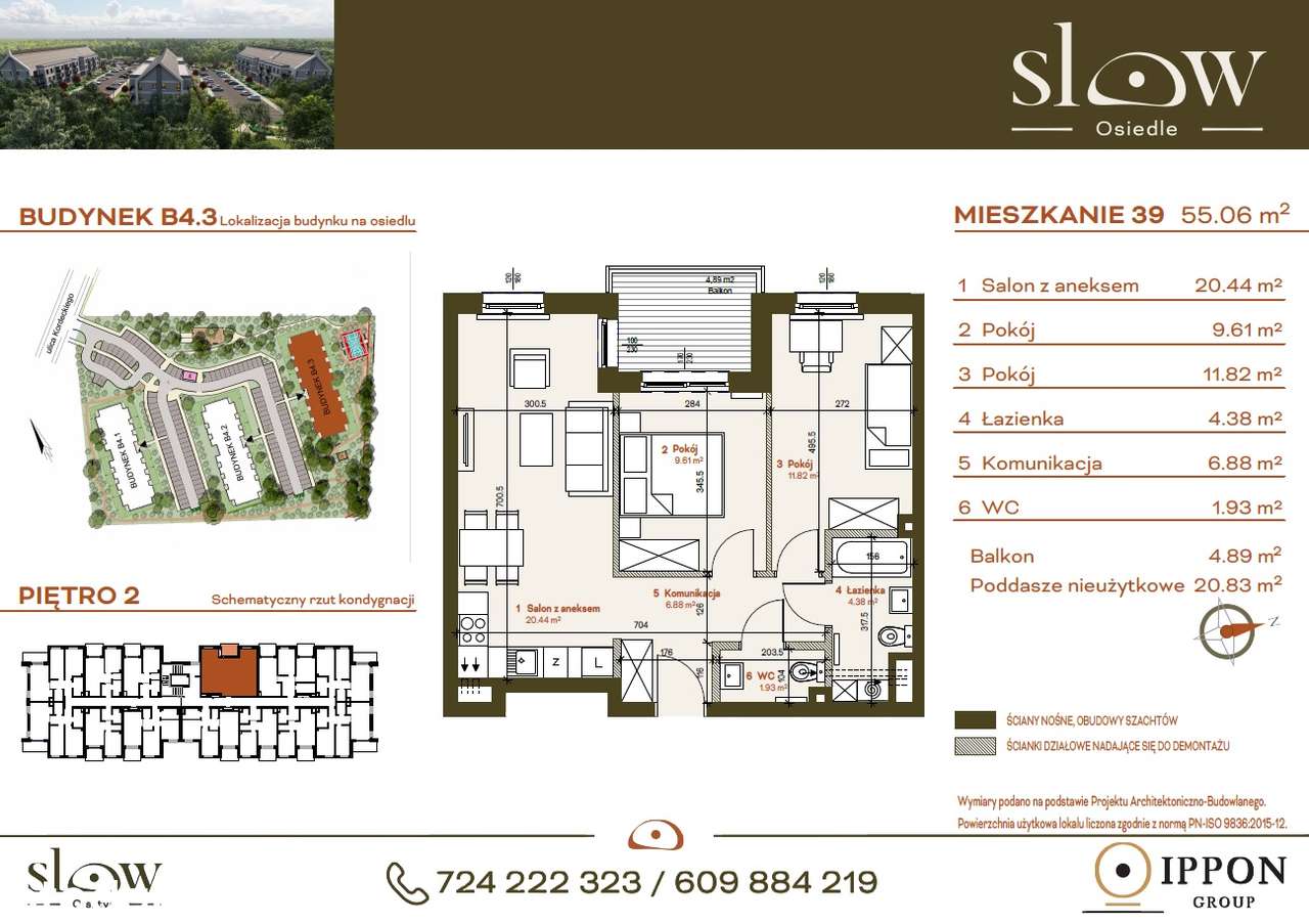 Mieszkanie z dużym poddaszem - 3 pokoje - osiedle SLOW - B4.3_M39 - Pełny obrazek: 3/11