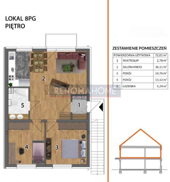 Mieszkanie z ogrodem, poddaszem i parkingiem - Pełny obrazek: 4/5